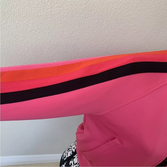 Pam & Gela Pink Track Stripe Jacket Crop bomber jacket size P Small hogh low - Picture 3 of 12